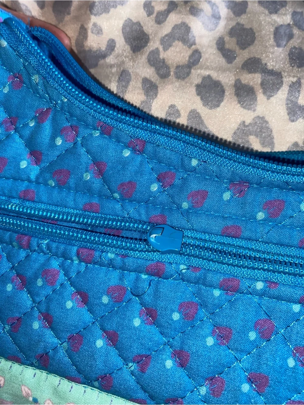 Quilted Teal Shoulder Bag with Mint Accent